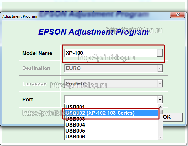 Adjustment program Epson Expression Home XP-100, XP-102, XP-103